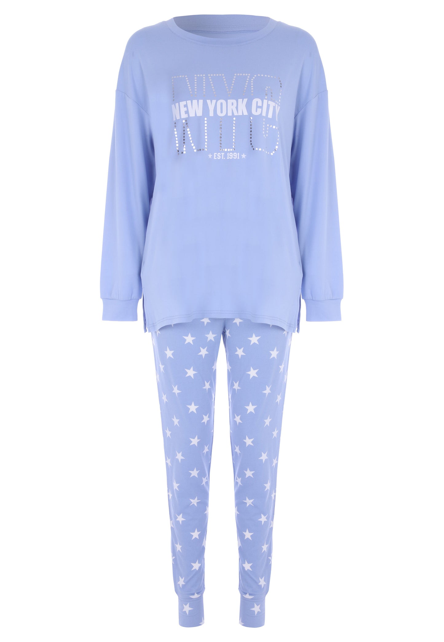 Peacocks Womens Blue NYC Star Print Soft Touch Pyjama Set