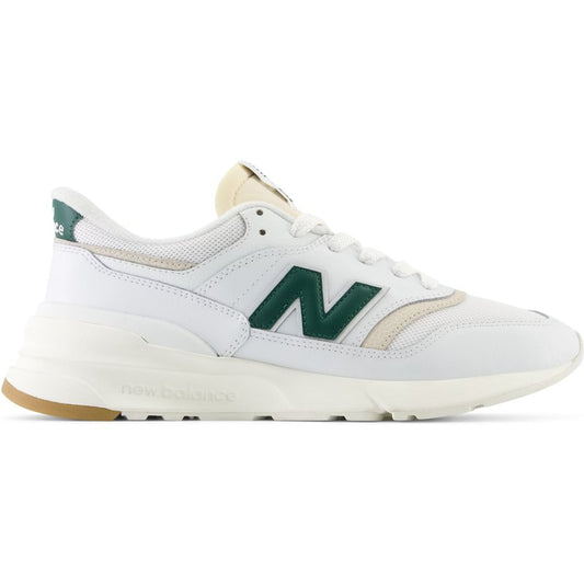 New Balance Unisex 997R in White/Green Suede/Mesh, size 4