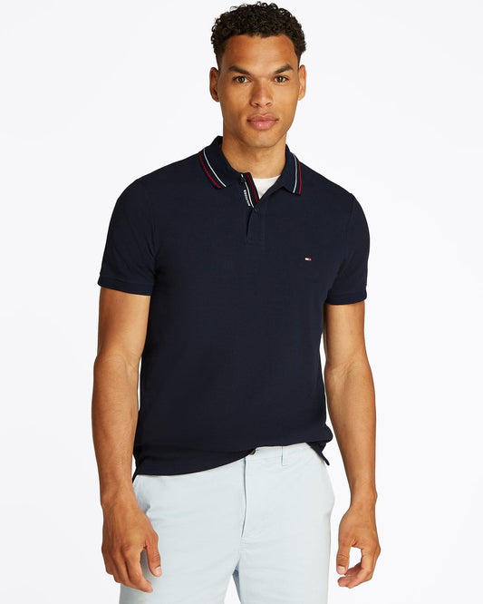 Tommy Hilfiger Placket Interes Regular Fit Mens Polo Colour: Desert Sky