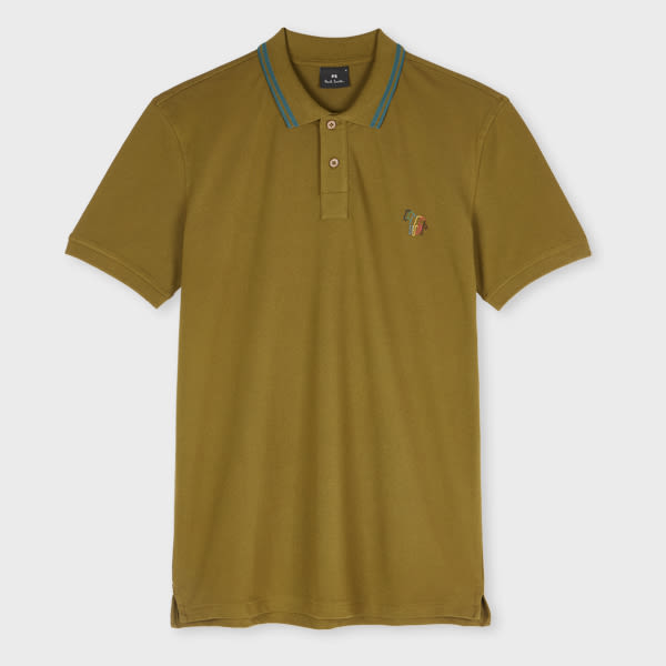 PS Paul Smith Khaki Stretch-Cotton 'Broad Stripe Zebra' Polo Shirt Green