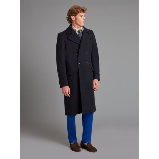 Oliver Brown Double Breasted Greatcoat - Navy Herringbone
