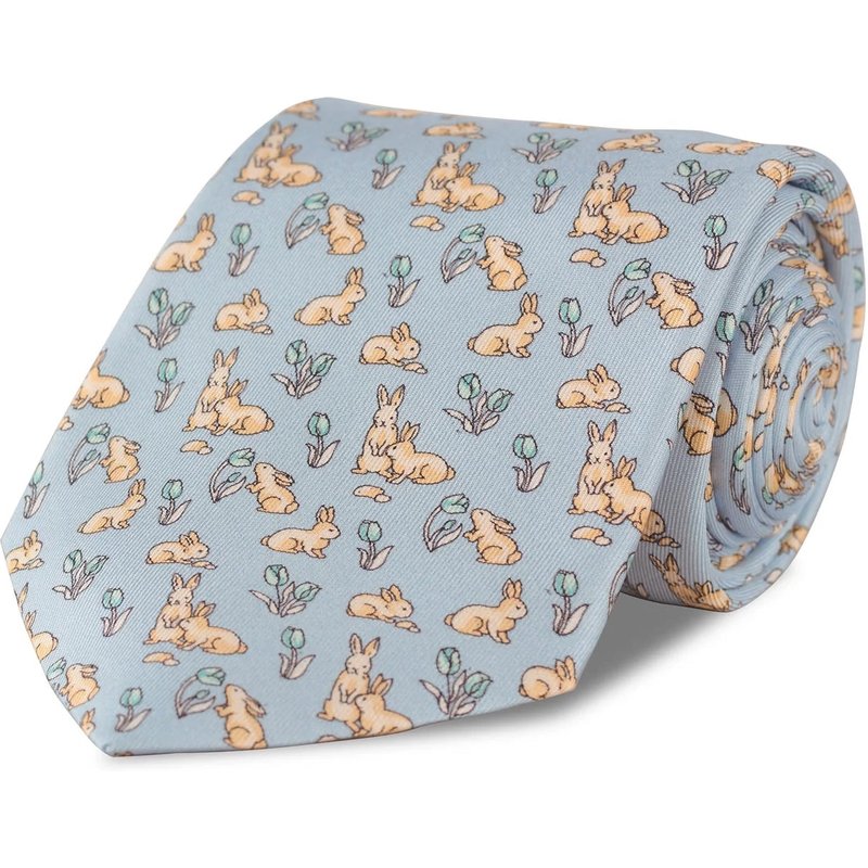Oliver Brown Silk Tie, Rabbit - Blue