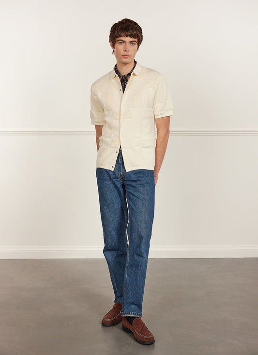 Percival Menswear Percival Bingo Intarsia Knitted Shirt Cotton Cream