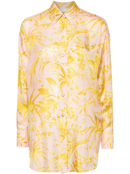 Zimmermann Pink Leaf-Print Silk Shirt - Women's - Silk
