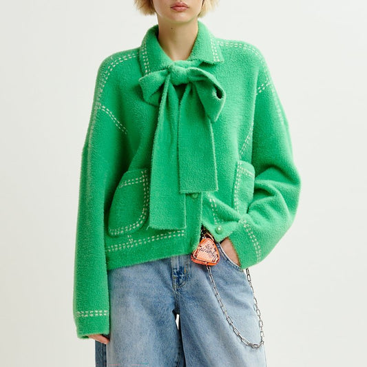 Essentiel Antwerp Women's Hoops Cardigan With Bow - Pine Needle