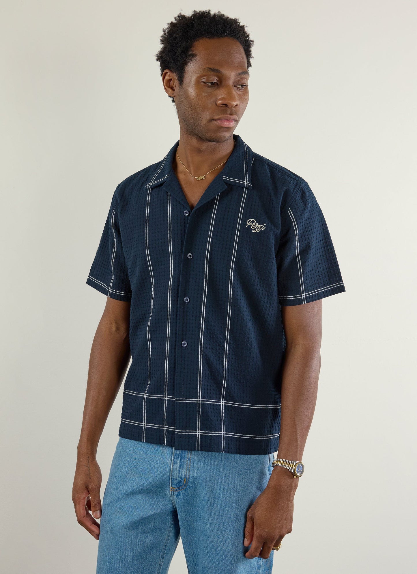 Percival Sicily Cuban Shirt Cotton Navy