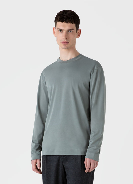 Sunspel Men's Long Sleeve Heavyweight T-shirt in Smoke Green