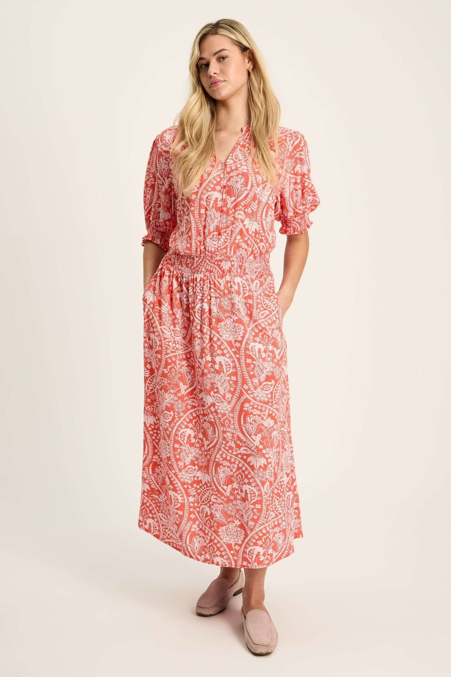 Joules Laurie Red Viscose Midi Dress