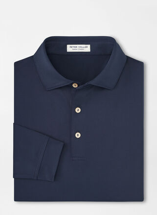 Peter Millar Solid Stretch Jersey Long Sleeve Polo-Navy