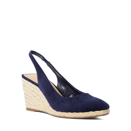 Dune Cadance Patent Sling-Back Raffia Wedge