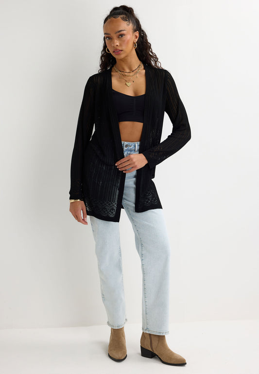 Peacocks Womens Black Pointelle Longline Cardigan