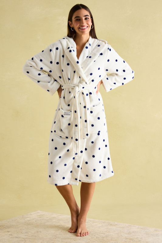 Joules Luna Cream Fleece Dressing Gown with Hood