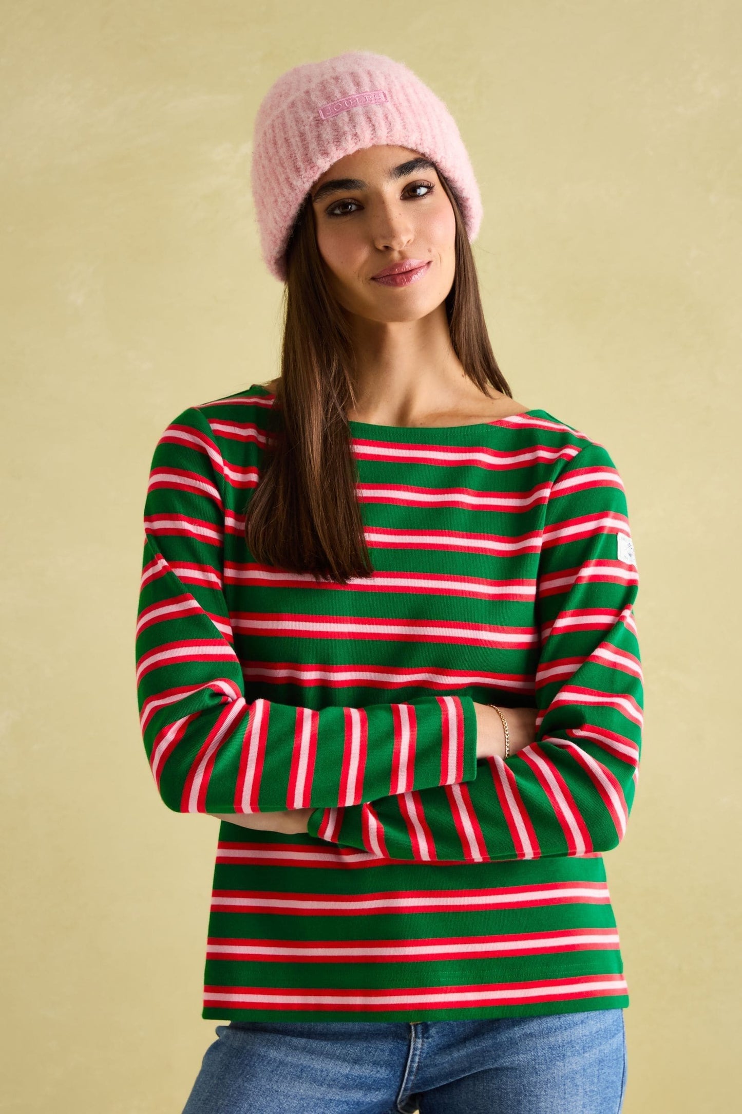 Joules Harbour Green/Pink Boat Neck Printed Top