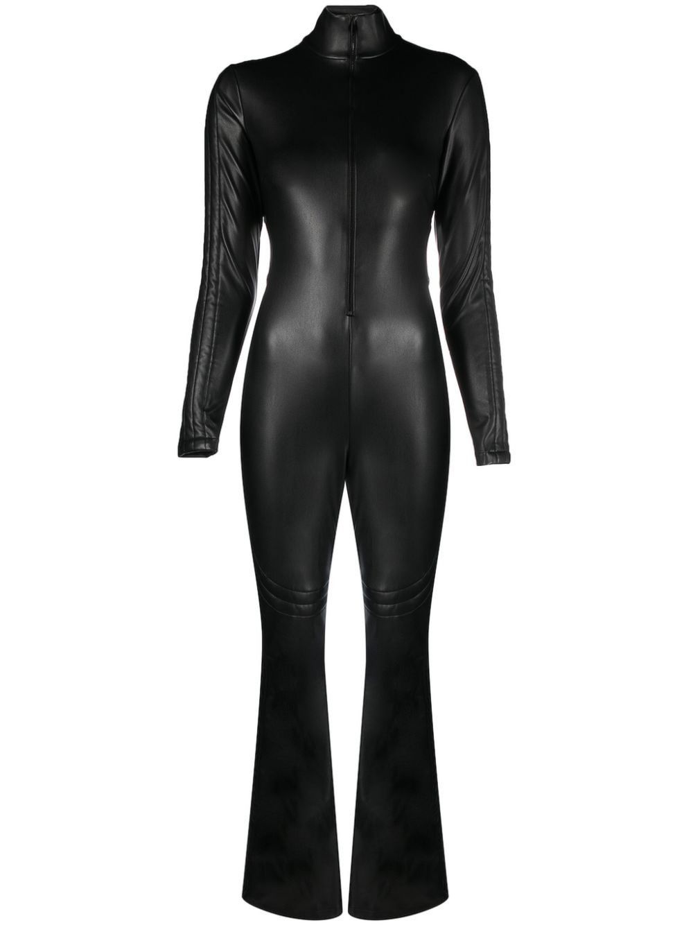 Wolford Black Faux-Leather Flared Jumpsuit - Women's - Polyurethane Resin/Polyester