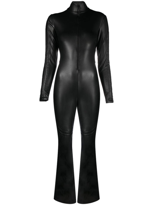 Wolford Black Faux-Leather Flared Jumpsuit - Women's - Polyurethane Resin/Polyester