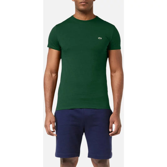 Men's Lacoste TH6709 Mens T Shirts Short Sleeve Crew Neck Soft Pima Cotton Summer Tee - Green - Size: 40/Regular