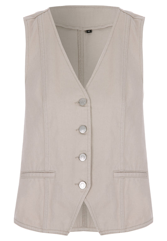Peacocks Womens Stone Denim Front Button Waistcoat