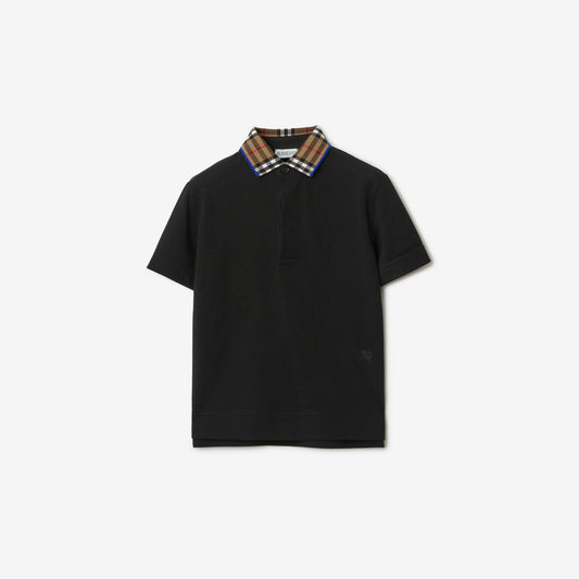 Burberry Childrens Check Collar Cotton Polo Shirt