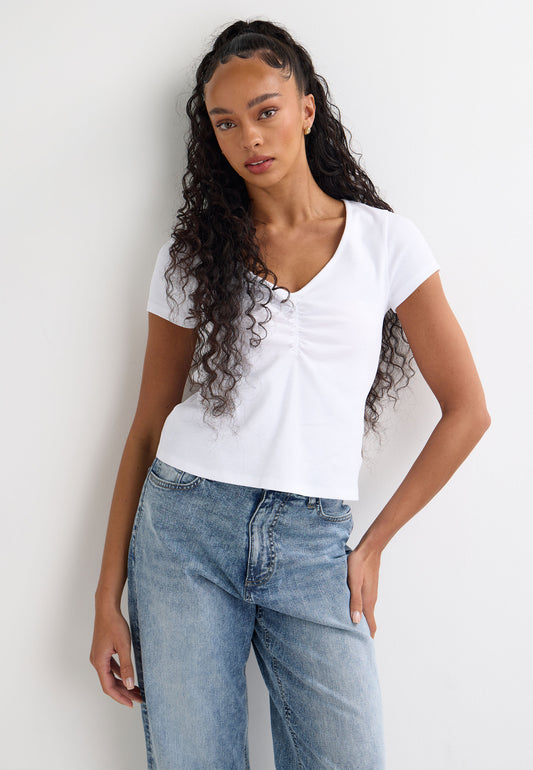 Peacocks Womens White Ruched Short Sleeve Top