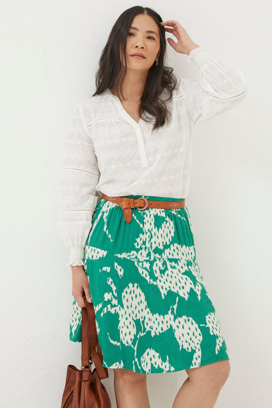 Fat Face Green Textured Leaves Skirt