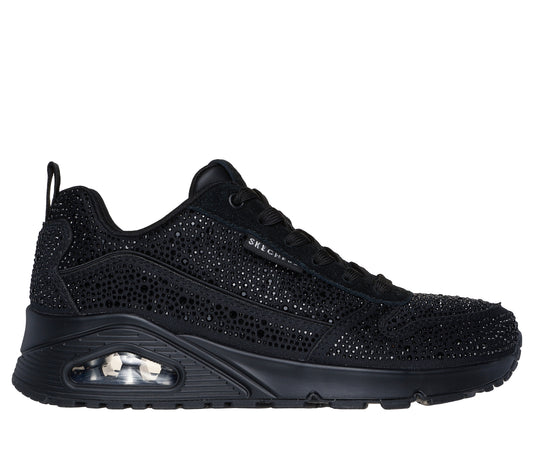 Skechers Women's Uno - World of Gems Sneaker in Black, Size 5 | Textile/Leather
