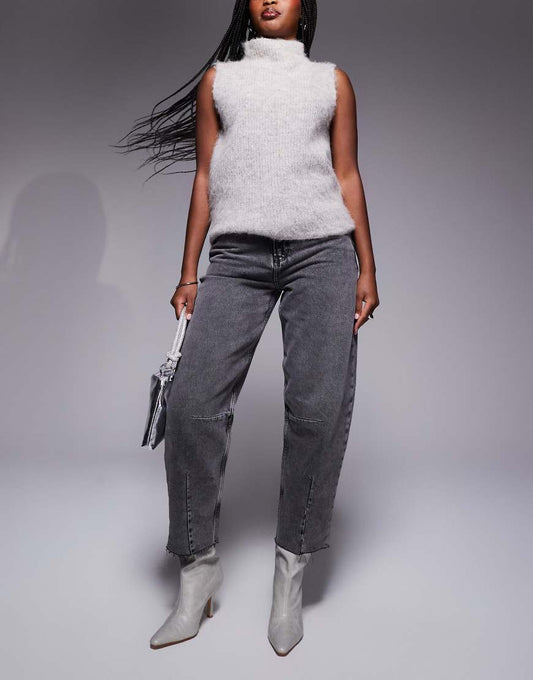 River Island oversized barrel leg jean in grey