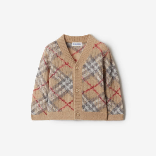 Burberry Childrens Check Alpaca Wool Silk Blend Cardigan