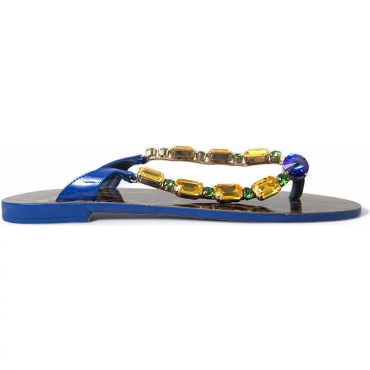 Women's Dolce & Gabbana Jeweled Thong Sandals Leopard Print Women Blue Flats - Size: 2.5