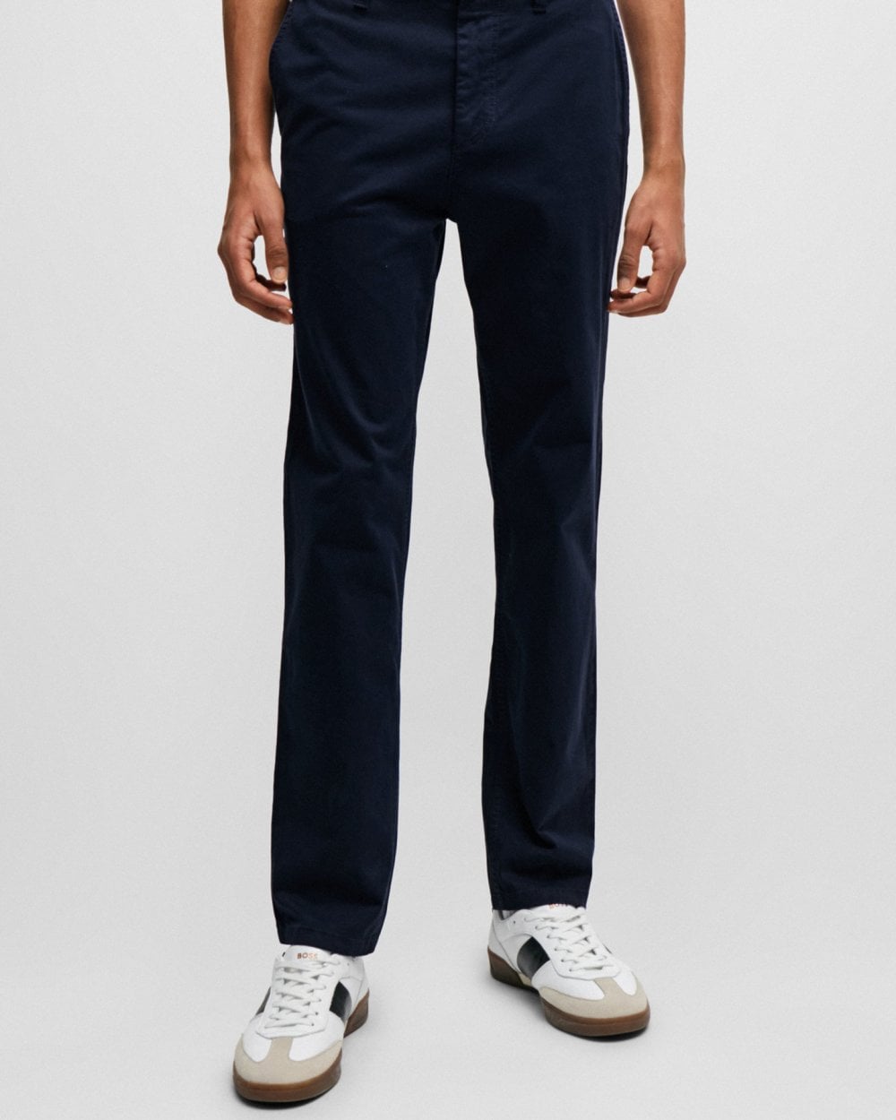Boss Orange BOSS Orange Mens Tapered-Fit Chinos in Stretch-Cotton Satin NOS Colour: Dark Blue 404