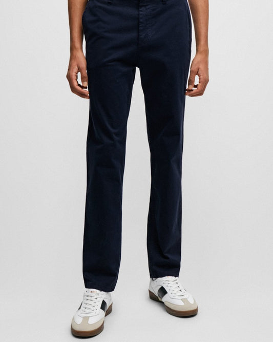 Boss Orange BOSS Orange Mens Tapered-Fit Chinos in Stretch-Cotton Satin NOS Colour: Dark Blue 404