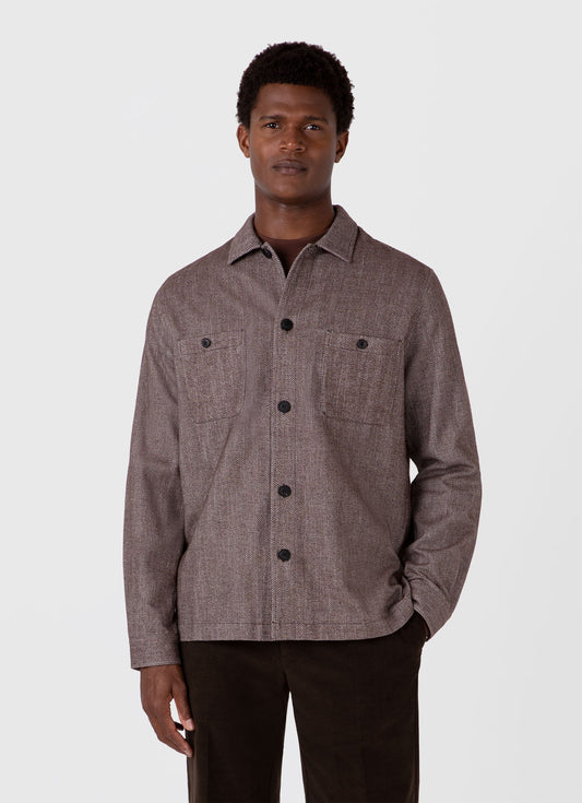 Sunspel Men's Herringbone Overshirt in Light Brown