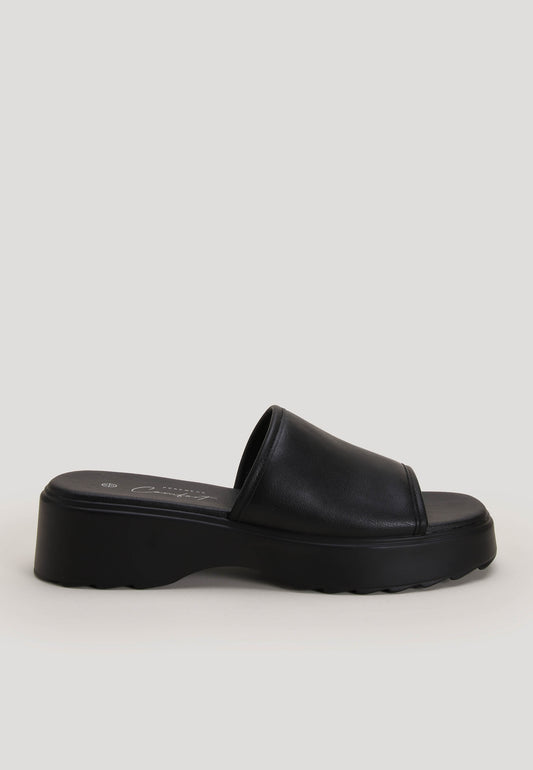Peacocks Womens Black Wedge Mule Sandals