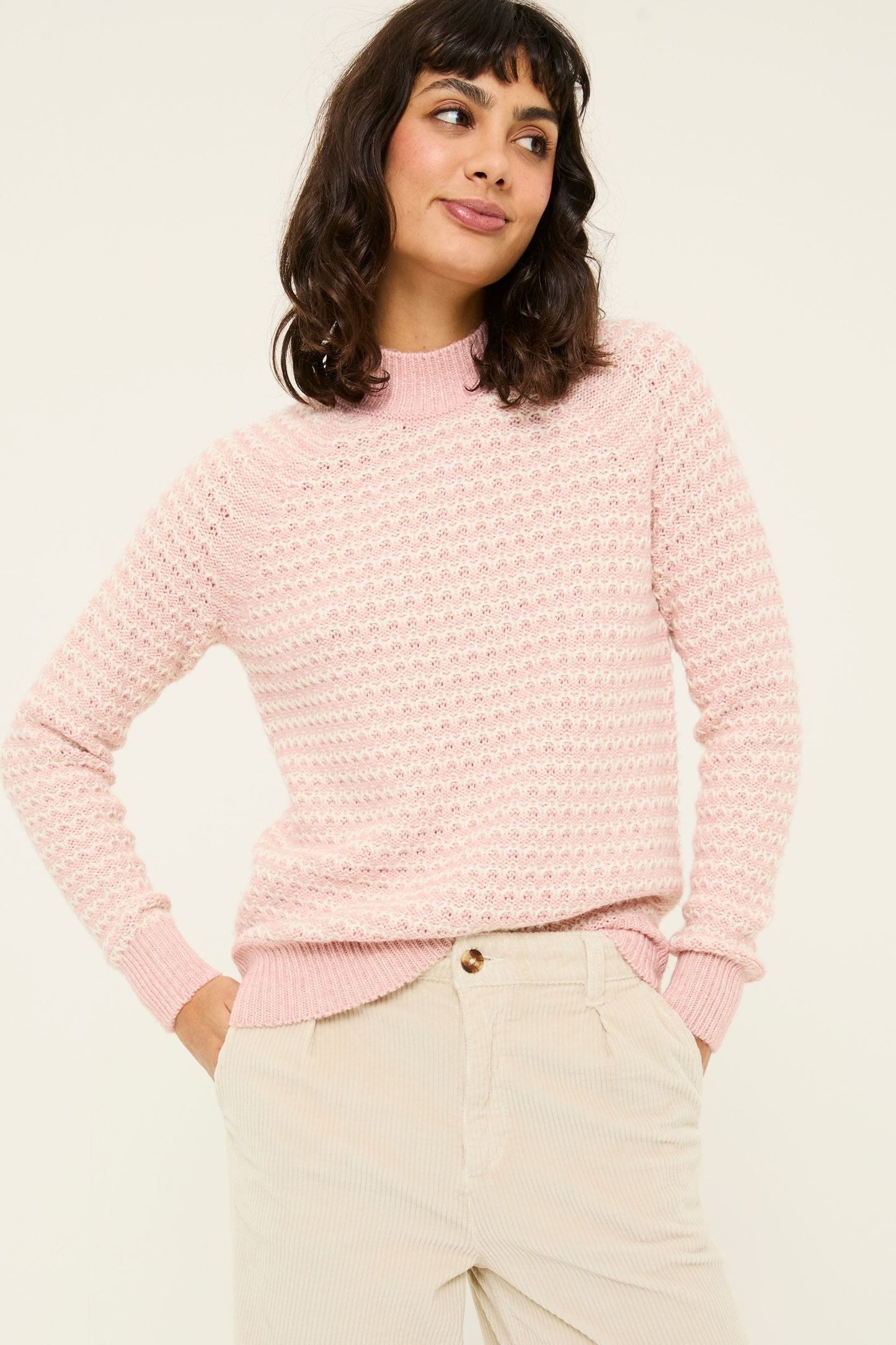 Fat Face Pink Candy Stripe Knitted Crew Neck Jumper