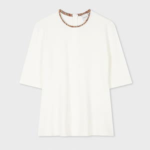 Paul Smith Women's Jersey Ivory T-Shirt with 'Signature Stripe' Trim White