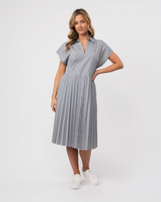 Tommy Hilfiger Ithaka Pleat Womens Midi Polo Dress Colour: Ithaca Stripe/Desert Sky
