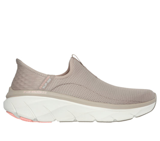 Skechers Women's Slip-ins RF: D'Lux Walker 2.0 Sneaker in Taupe/Coral, Size 5 | Textile, Vegan, Machine Washable
