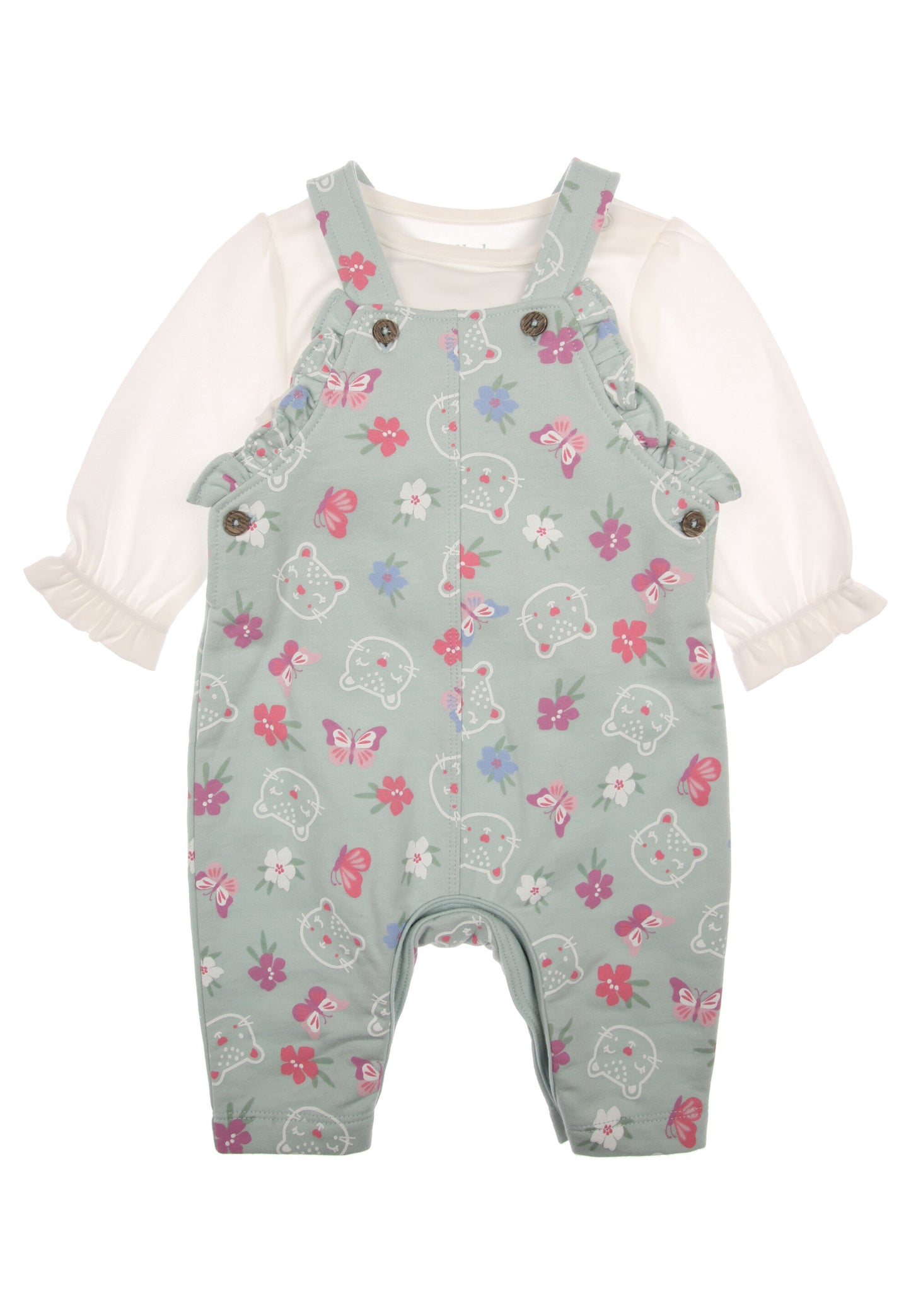 Peacocks Baby Girl Mint Bear Dungaree & Top Set