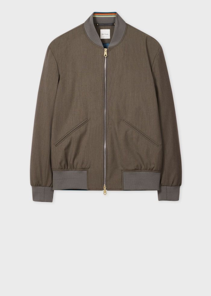 Paul Smith Grey Melange 'Storm System' Wool Bomber Jacket