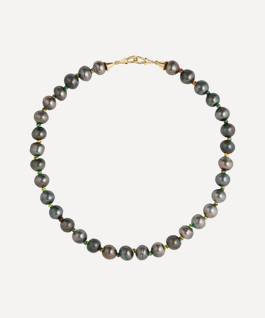 Marie Lichtenberg 18ct Gold Black Keshi Pearl Mauli Link Necklace Luxury Christmas Gift / Present