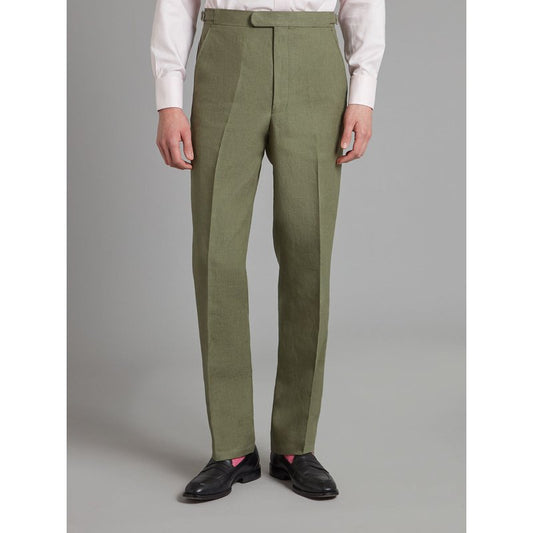 Oliver Brown Flat Front Linen Trousers - Sage Green