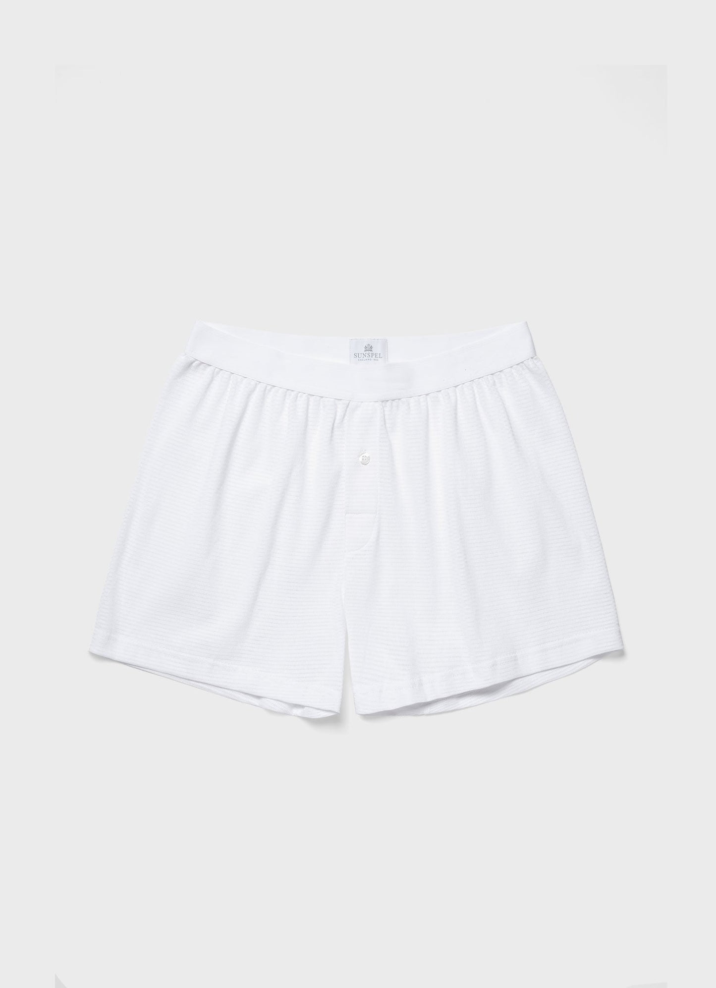 Sunspel Men's Cellular Cotton One-Button Boxer Shorts in White