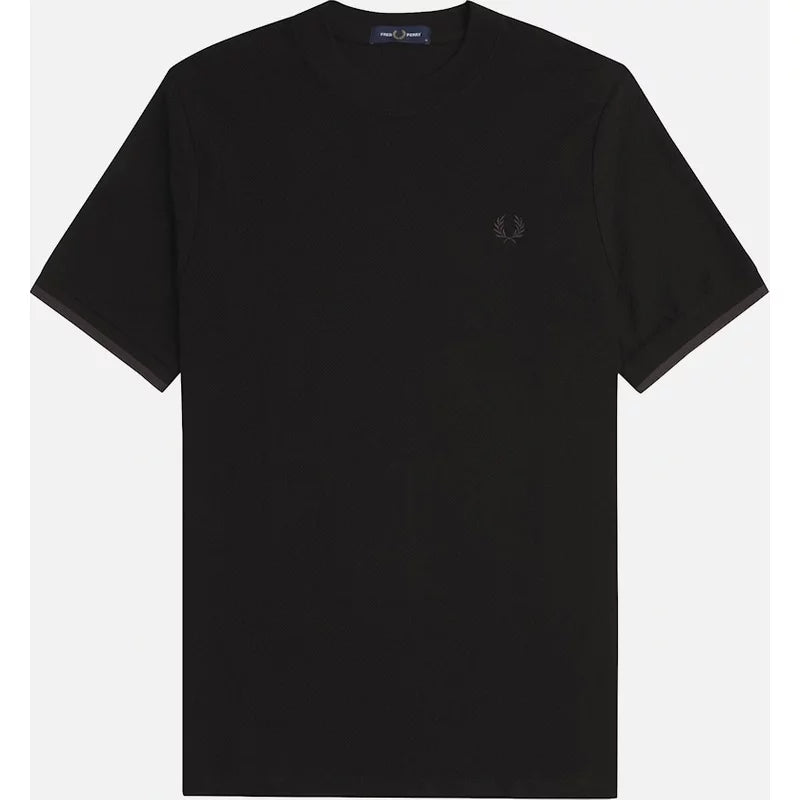 Men's Fred Perry Tipped Cuff Honeycomb Pique T-Shirt - Black - Size: Regular/40