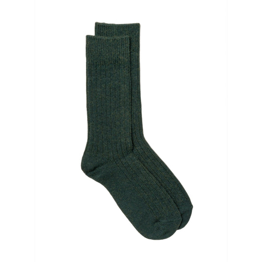 Rototo Cotton Wool Ribbed Crew Socks D. Green