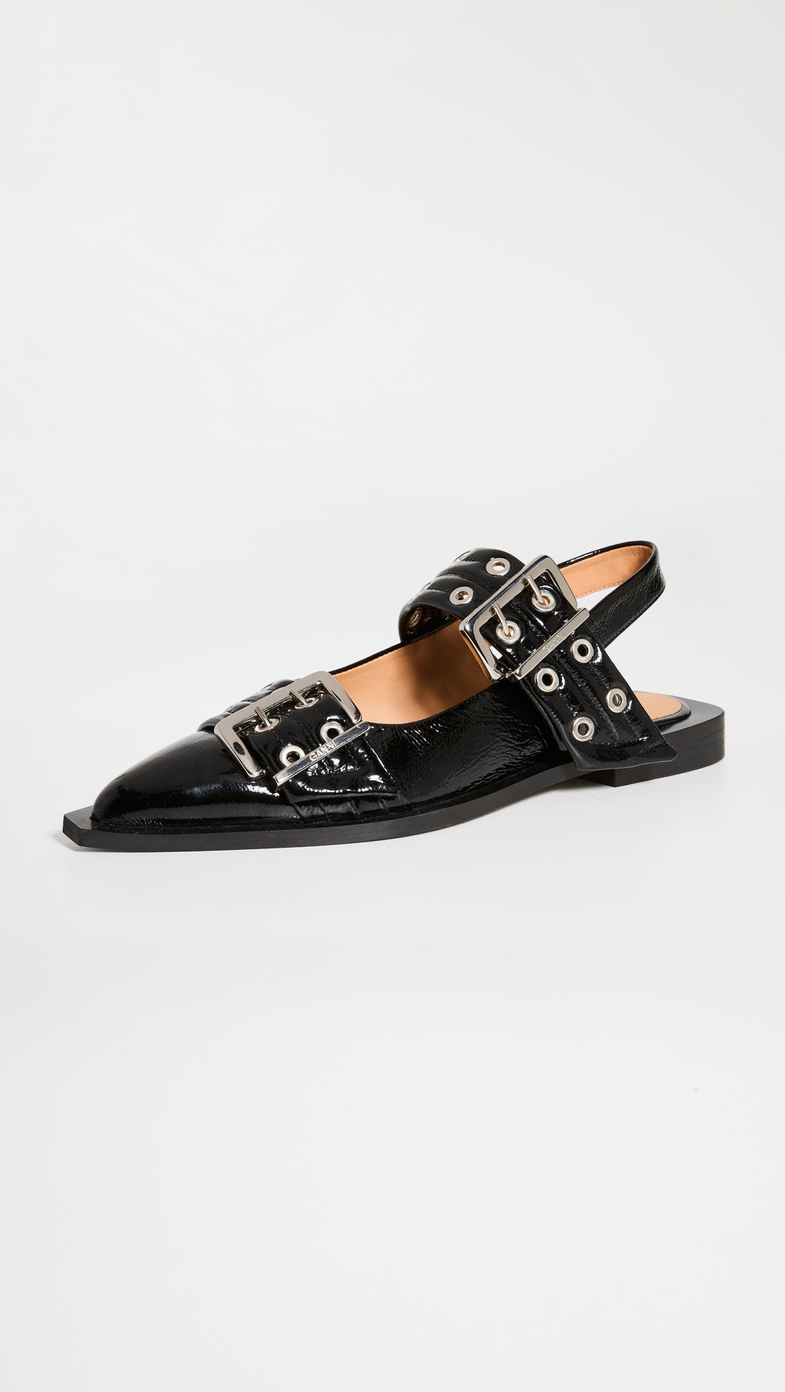 Ganni Wide Welt Buckle Ballerina Flats