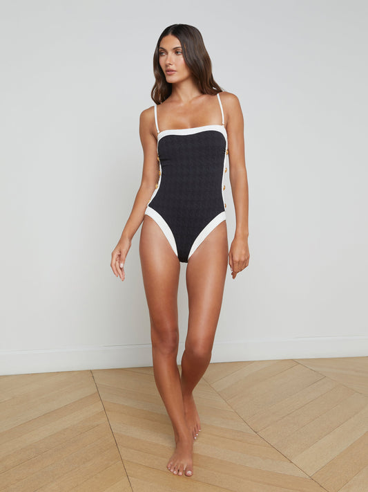 L'AGENCE Tory Bandeau One-Piece Swimsuit In Black/White