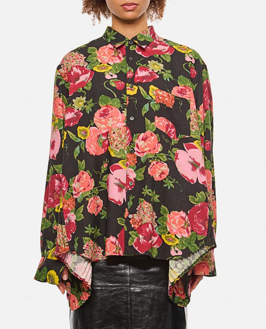 Junya Watanabe Flower Pattern Printed Shirt Black
