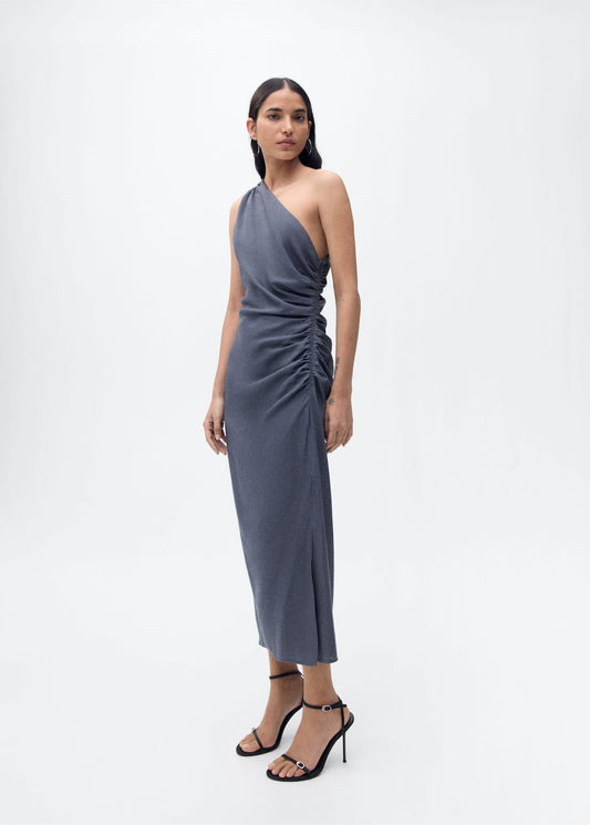 Mango Asymmetrical dress with gathered details indigo blue - Woman -
