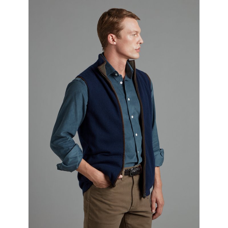 Oliver Brown Reversible Cashmere Gilet - Navy & Moss