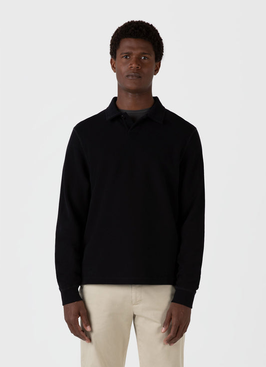 Sunspel Men's Loopback Polo Sweatshirt in Black