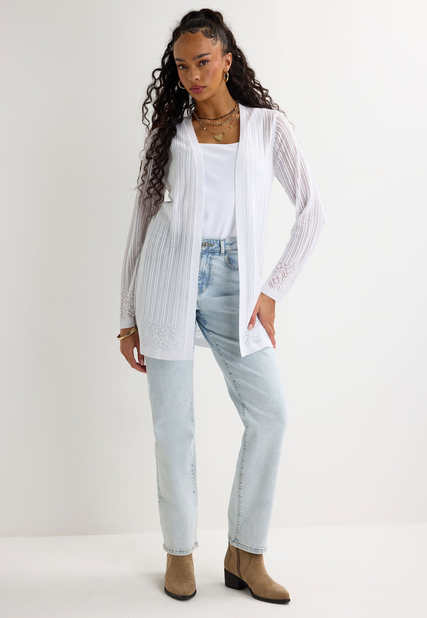 Peacocks Womens White Pointelle Longline Cardigan